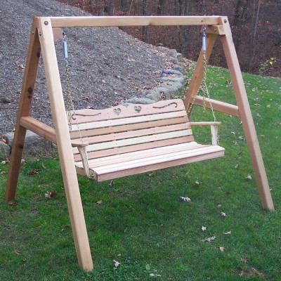 5' Cedar Country Hearts Porch Swing w/Stand