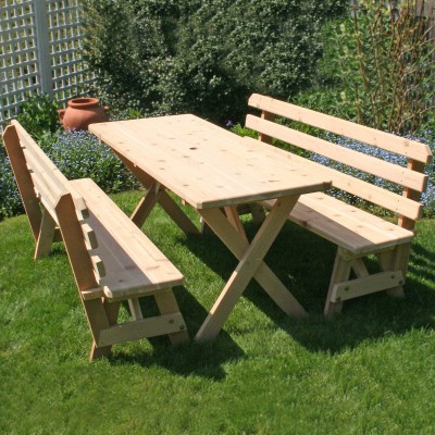 Cedar 27in  Wide 4' Cross Legged Picnic Table with (2) 4' Backed Benches